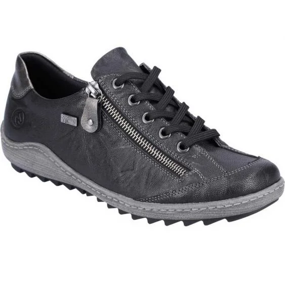 Lace Up and Zip Black Water Resistant Shoe