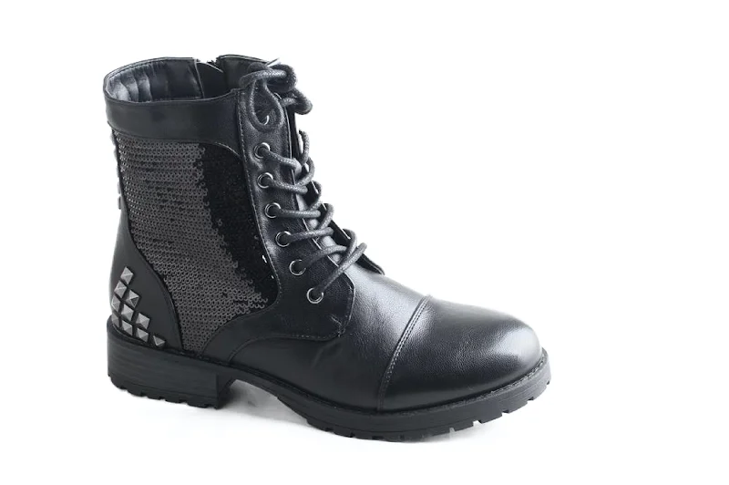 Gotta Flurt Women's Swag II Black Sequin Combat Boot