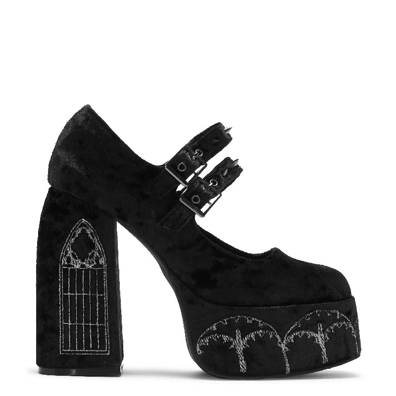 Lady Menace Grunge Crushed Velvet Heels - Black