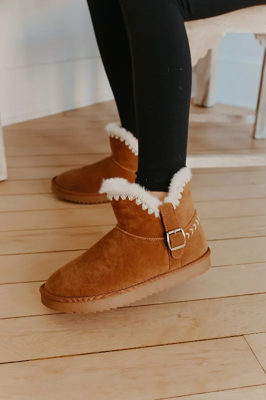 Lana Camel Sherpa Lined Buckled Booties