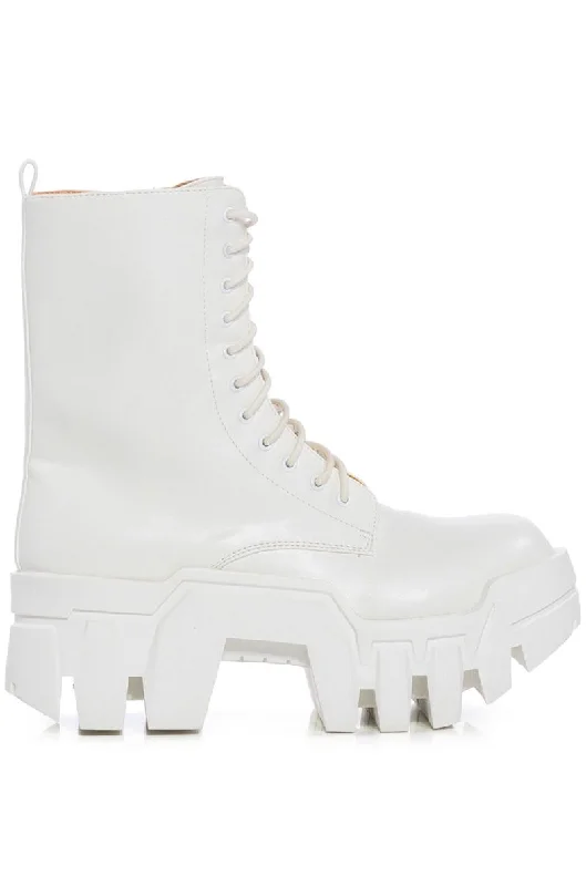 OLYMPIA-WHITE CHUNKY LACE UP BOOTIE