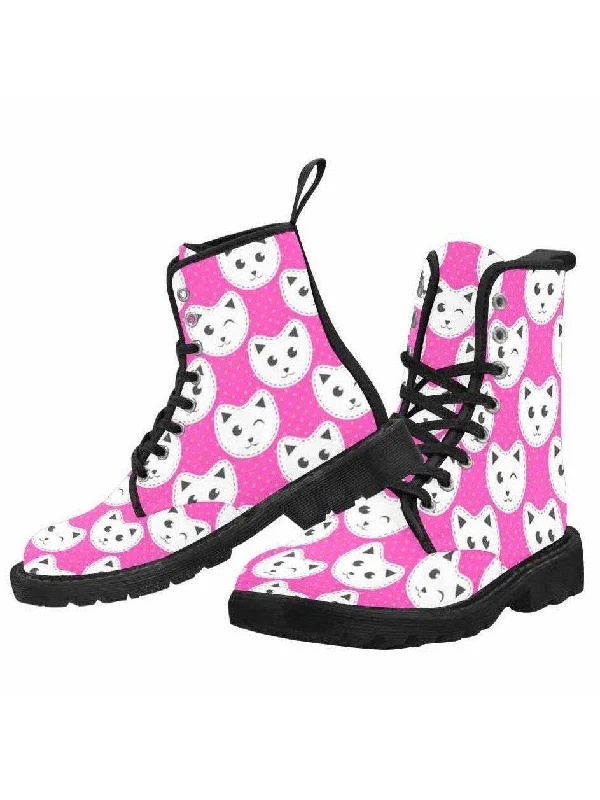 Pink Cats Lace Up Combat Boots