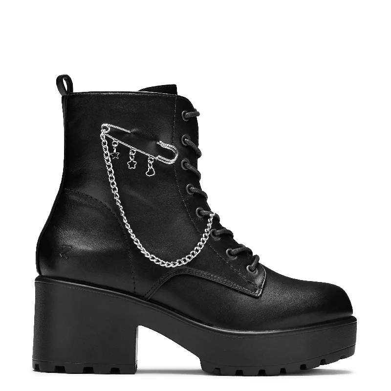 Salvius Safety Pin Military Lace Up Boots - Black