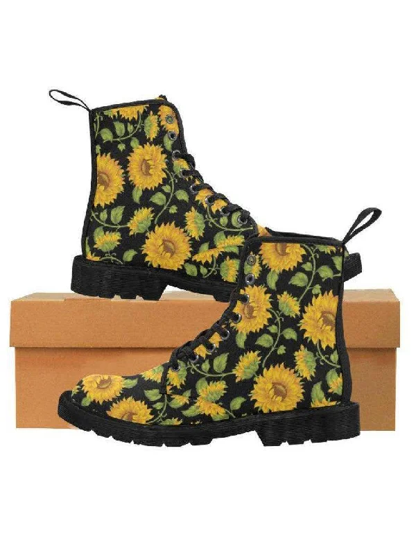 SUNFLOWERS BLACK Women's Lace Up Canvas Boots