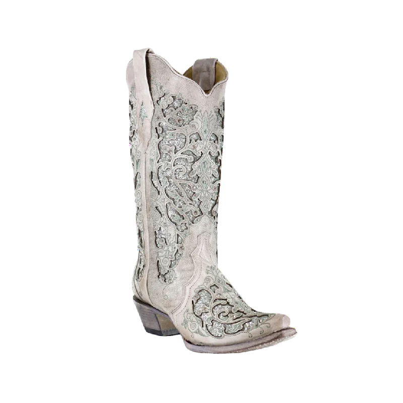 Corral Women's Crystals Inlay Martina Green White Glitter Boots