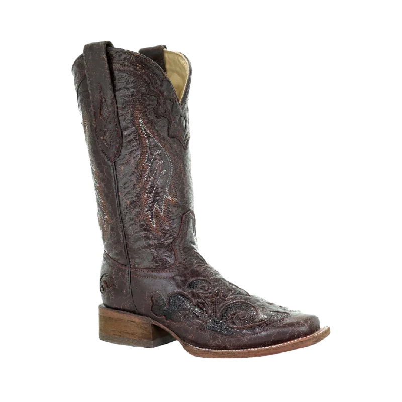 Corral Boots Women's Chocolate Snake Inlay Square Toe Boot