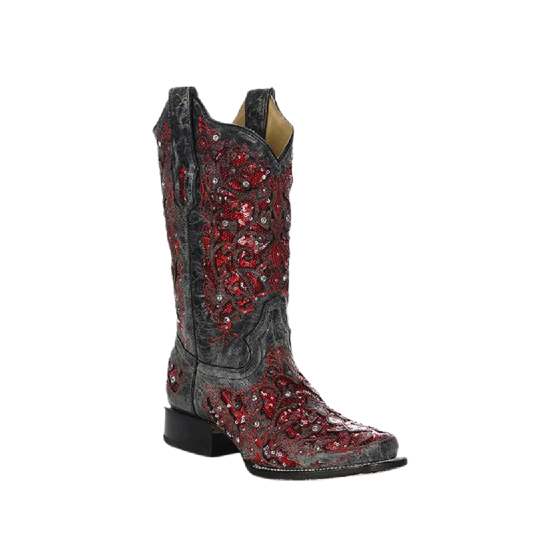 Corral Women's Glitter Inlay Black And Red Boots