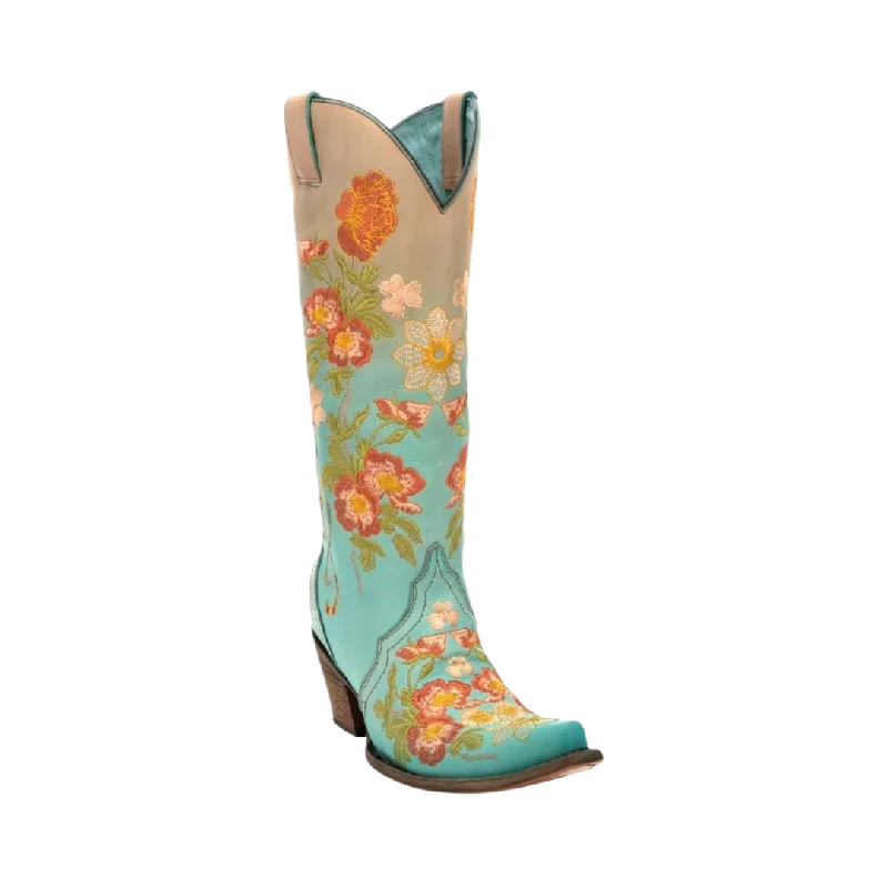 Corral Boots Women's floral Embroidery Cowboy Turquoise Orange Boots