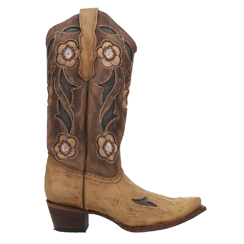 Floral Embroidered & Overlay Snip Toe Cowboy Boots