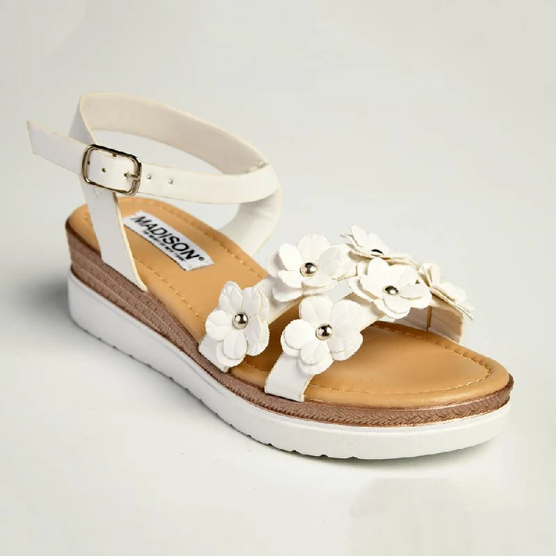 Madison Flower - Kids / Girls Fashion Wedge Sandal - White