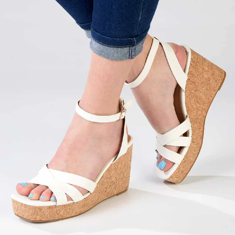 Madison Laurel Fashion Wedge Sandals - White