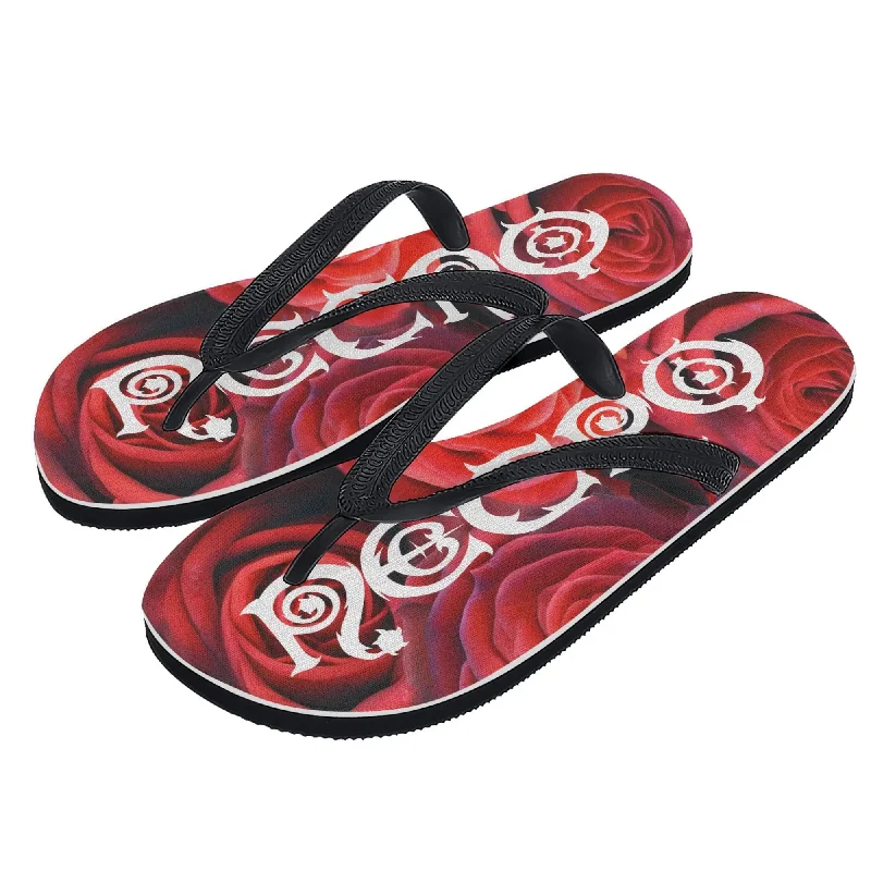 Necro - White Gothic Logo with Roses - Womens Flip Flops