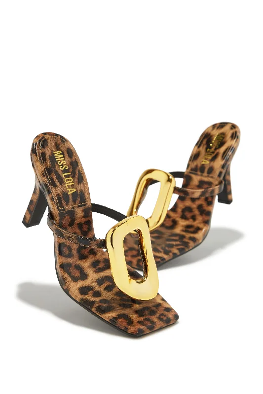 Adonna Thong Strap Mule Heels - Leopard