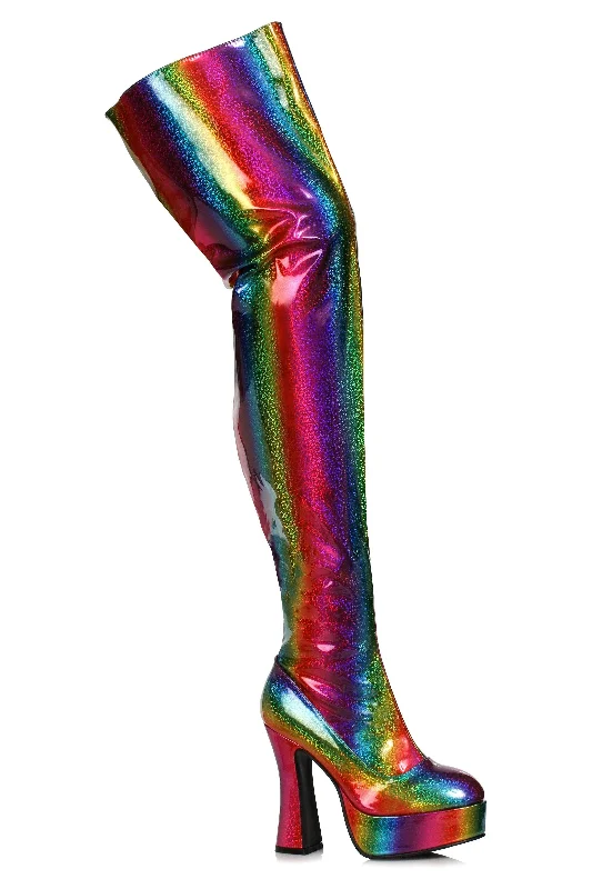 Ellie Shoes 557-RAYA Chunky Rainbow Thigh High Platform Boot