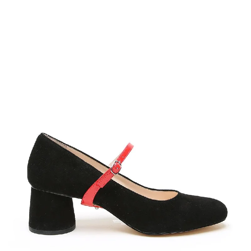 Black Suede Ballet Pump + Red Gloss Twiggy Strap