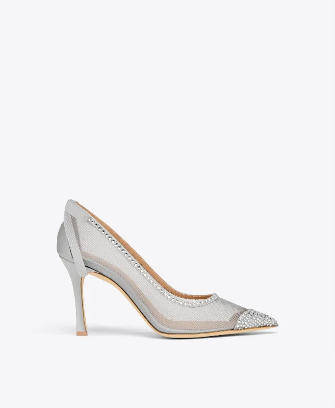 Liberty 90 Silver Embellished  Mesh Pumps